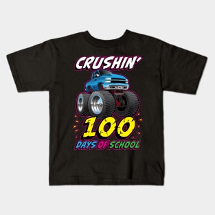 Crushin' 100 Days of School Monster Truck Cartoon Kids T-Shirt